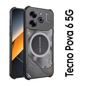 Case Tecno Pova 6 5G Magnetic Casing Double Air Flow Cooling Vent Cover Heat Disspation Hardcase Acrylic Clear