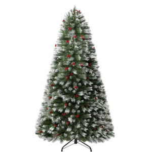O-KAY Berry Christmas Tree Pohon Natal Berry 4/5/6/7/8FT Dengan Kerucut Pinus Merah Dengan 1300 Tips Dudukan Lipat Kualitas Tinggi Natal Lebat Untuk Pesta Rumah