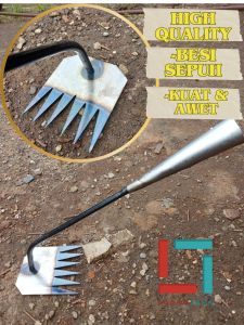 Alat Kebun Taman Garuk Mini Serbaguna /Bahan Plat Besi Baja Sepuh/Pencabut Rumput/Pengembur tanah/ Pacul Cangkul Garpu untuk Berkebun dan Bertani