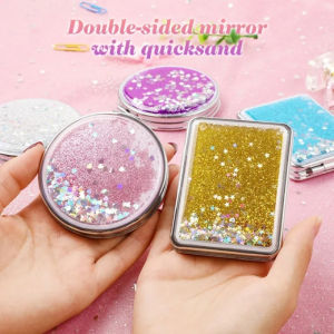 Pocket Mirror Mini Flowing Sand Cosmetic Mirror Girly and Cute Double-sided Small Makeup Mirror Hd Portable Mirror