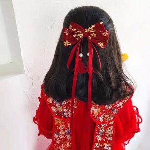 NCNC(OKDEALS01) Archaic Baby Bowknot Tassels Barrettes Headwear Hair Accessories Bow Hair Hoop Kids Chinese Hair Clips Chinese New Year Hairpins Hair Rope