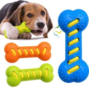 Natural Non-Toxic Dog Rubber Bone Squeaky Chew Toy Nearly Indestructible Anti-Bite Puppy Interactive Chew Toy for Small Medium Large Dogs Pet