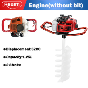 Realim Gasoline Drill 2 Stroke with 9000RPM and 1.25L Engine Red and Black Design for Drilling Tasks