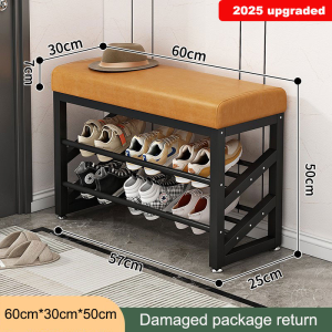 2 in 1 Shoe Changing Stool Metal Shoe Storage Shoe Bench with Soft Cushion Shoe Changing Bench