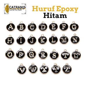 Huruf Charm Epoxy Warna Hitam Gold Putih GOLD Kerajinan Tangan Aksesoris Bahan Premium
