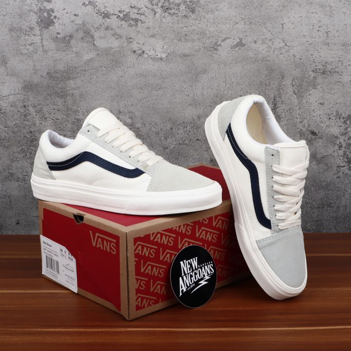 Sepatu Van Old School skool Off White Grey List Navy Sneakers Pria