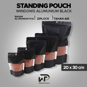 ( 10 Pcs ) Standing Pouch Alumunium Windows Hitam 20 x 30 | Kemasan Serbaguna | Kemasan Ziplock