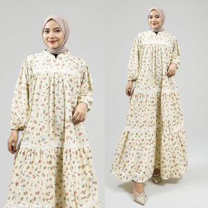 GAMIS BUNGA MAXY FIT S TO XXL KOMBINASI RENDA DRESS SUSUN GL FASHION