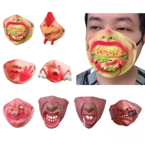 หน้ากากตลกแปลกใหม่สยองขวัญหมูหน้ากากปากสุนัขยางแบบครึ่งมาส์กหน้าสำหรับชุดงานเลี้ยงฮาโลวีนของขวัญอุปกรณ์ประกอบการ Cosplay