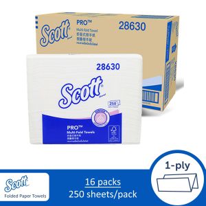 Scott® Multifold Paper Towels 28630 White 1-Ply 16 Packs / Case 250 Sheets / Pack (4000 Sheets) 24cm (L) x 18cm (W)