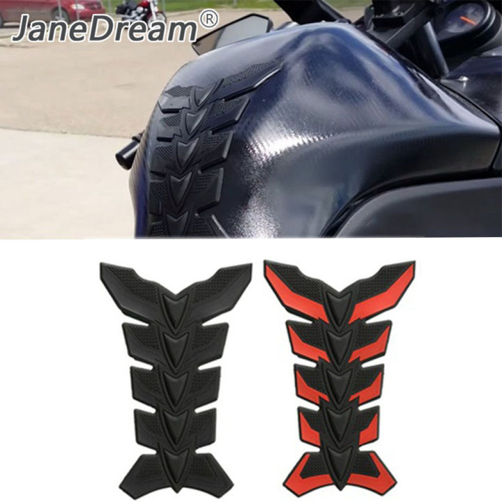 3D Rubber Motorcycle Tank Pad - Black Carbon Fiber Design 7.5x5.35 Inches