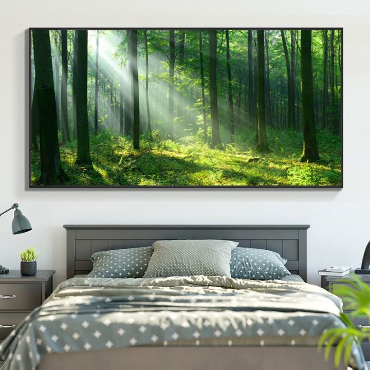 Nature Sunshine Canvas Painting Green Tree Poster Forest Landscape Wall ...