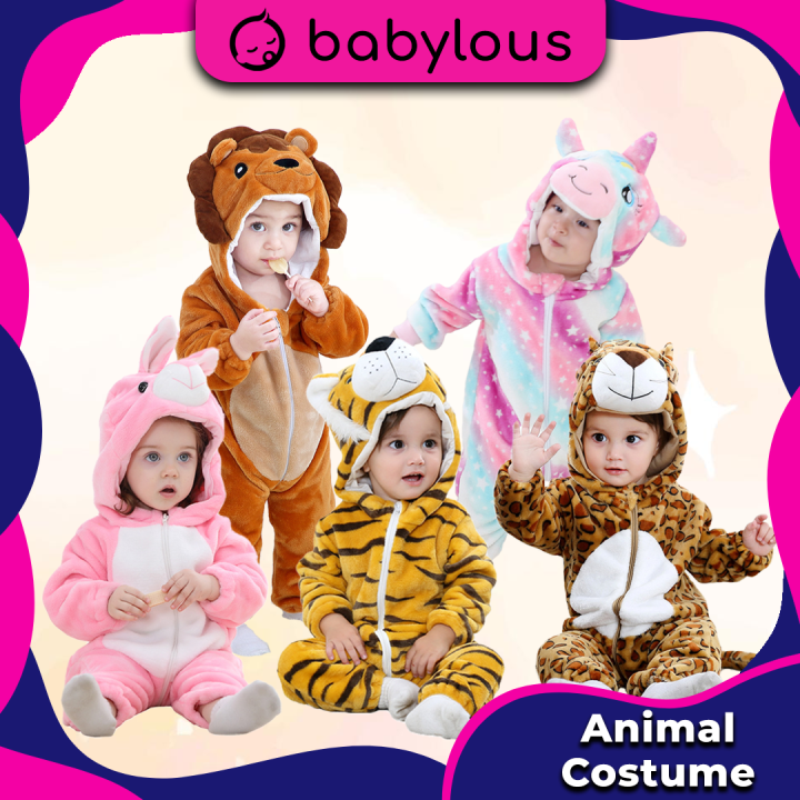 Newborn Baby Kirugumi Animal Cartoon Romper Hooded Jumpsuit Lion