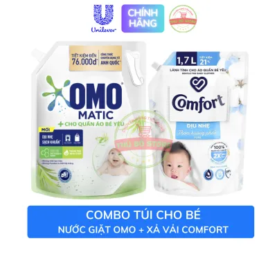 Nước Giặt OMO Cho Quần Áo Bé + Nước Xả Vải Comfort Thơm Hương Phấn Cho Quần Áo Bé (Giặt Xả Dịu Nhẹ Cho Da Nhạy Cảm)