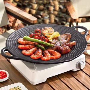 LIANG เหล็กหล่อ กระทะย่างบาร์บีคิว ไม่ติด แบบเกาหลี ถาดอบขนม ครัวเรือน กลม กระทะบาร์บีคิว แคมป์ปิ้ง