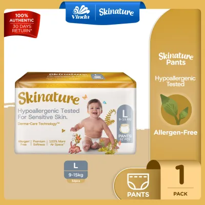 Skinature Pants Baby Diapers M38/ L32/ XL26/ XXL22 (1 Pack) - Super Soft & Allergen-free