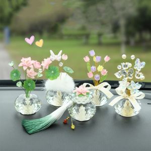 LGJGHJG Lotus Shaped Mini Crystal Glass Flowers Colorful Creative Car Ornaments Exquisite Gifts Handmade Auto Interior Decoration Home Decoration