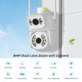 LLSEE, ICSEE, CCTV camera WIFI, 4K, 8MP, wireless outdoor surveillance camera, dual lens multi view, human detection, infrared night vision,. 