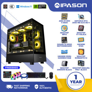AMD Ryzen 5 5600 gaming console featuring 16GB DDR4 RAM a 512GB SSD an RTX 3050 Notebook DUO 8GB-V graphics card six RGB fans a 650W power supply and a 260Hz monitor. Complete gaming desktop setup. [Local shipping]