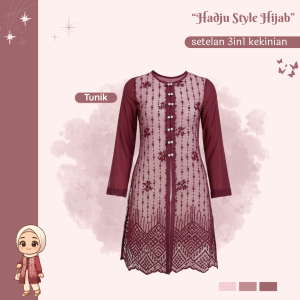 One Set 3in1 Kekinian | Outfit Trend Remaja | Kondangan Style | Tunik + Celana + Hijab - CM212N