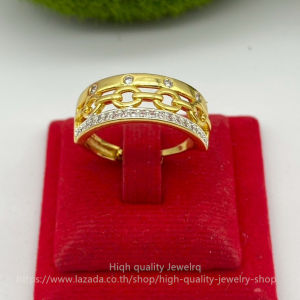 แหวนทองชุบ ลายจีน ฝังเพชร แฟชั่น ไม่ลอกไม่ดำ (ขนาดฟรีไซส์)