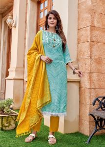 [Ready SG - 4 COLORS Sizes L XL 2XL 3XL ] SOFT COTTON SILK BANDHANI PRINT PUNJABI SUIT WITH INNER [Indian Dresses]