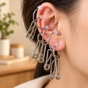 OUREAL 10Pcs loại Kẹp bấm huyệt tai Màu bạc Đầu silicon Kẹp massage bấm huyệt tai Thiết kế vòng lặp Kẹp lò xo trị liệu tai Dùng cho gia đình.