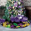 Mardi Gras Christmas Tree Skirt, 48 Inches Lace-up Fleur De Lis Mask New Orleans Carnival Tree Skirt, Love Heart Beads Masquerade Holiday Party Indoor Decoration Home Decor. 