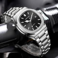 PABLO RAEZ Latest Model 2755 Waterproof Business Style Square Men's Watch With Steel Band Calendar. 