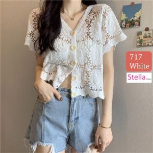 Stella Fashion Knitted Sunscreen Cardigan Thin Style Women Loose Outer Blouse Short Sleeve Top