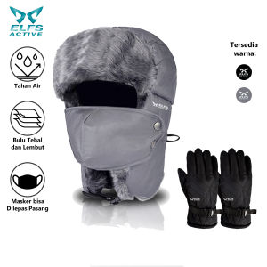 ELFS ACTIVE BUNDLE Topi Ushanka Russian Topi Bomber 3in1 Cap dan Sarung Tangan Winter Thermal