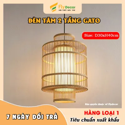 Đèn lồng mây tre thả trần quán ăn nhà hàng khách sạn trang trí sân vườn Gato 2 tầng size D30xH40cm