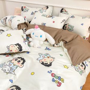 Bedding Washed Brushed Cotton Bed Sheet Four-Piece Set Simple Style Single Double Student Dormitory Three-Piece Set Duvet Cover Quilt Cover LZD