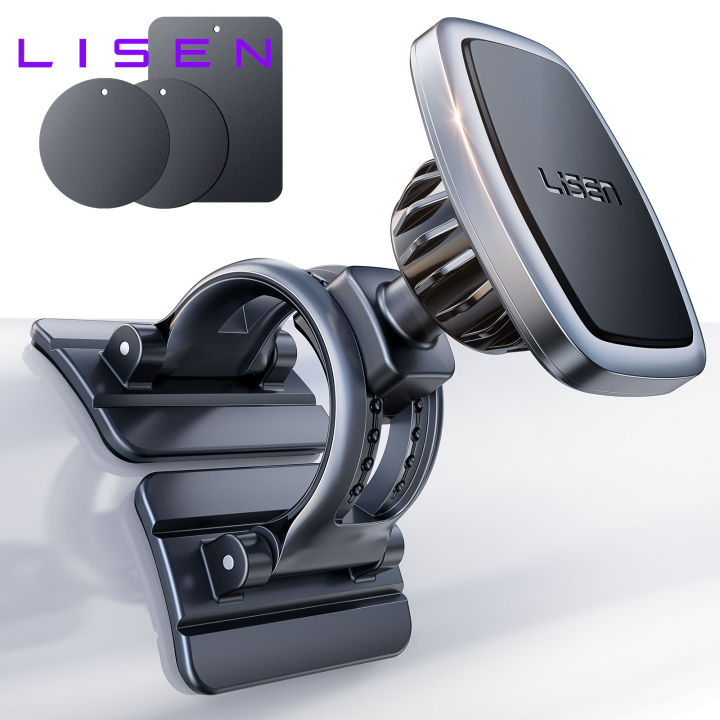 LISEN Magnetic Phone Holder for Car Fit Curved Surfaces Car Phone Holder  Mount Flexible Stable Dashboard Magnetic Phone Car Mount with Metal