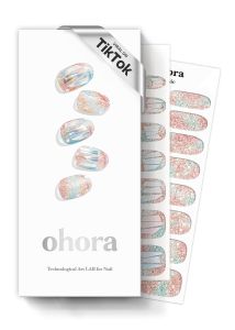 ohora Semi d Gel Nail Strips (N Newtro no.1) - White Metallic Works with Any UV/LED Lamps Salon-Quality Long Lasting Easy to Apply & Remove - Includes 2 Prep Pads Nail File & Wooden Stick