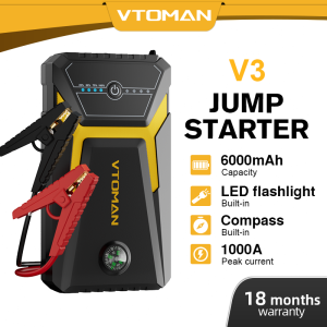VTOMAN V3 Jump Stater 6000mAh Power Bank 1000A Peak jumper bateri kereta portable Car Jump Starter 12V Car Battery Charger Car Emergency Booster with LED Flashlight and Compass