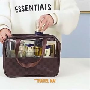 Portable Waterproof Square Grid PVC Large Capacity Cosmetic Travel Toiletry Bag
