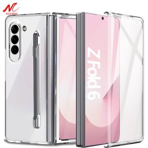 For Samsung Z Fold 6 Case With S Pen and Pen Holder Built-in Screen Protector Clear PC Cover for Samsung Galaxy Z Flip 5 6 Flip6