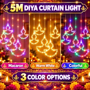 SG Stock 5M LED Curtain Fairy Lights 3 Color 11Modes Colorful Deepavali Light for Deepavali Decoration