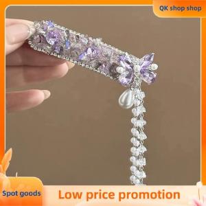 ✨QK shop✨ Inlaid Rhinestone Bow Tassel Hair Clip For Women Temperament Sweet Hairpin High-end Side Bangs Clip Fashion Hair Accessories