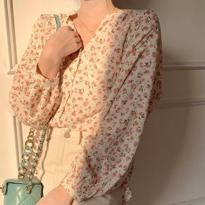 Yoohui Xf002 Blouse Bunga Kemeja Sifon Prancis Blouse Kemeja Bunga Wanita