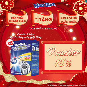 [Tết 2026] Combo 05 Hộp Chất Vệ Sinh lồng máy giặt Mao Bao Ag+ 306g