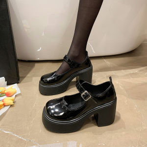 Free Shipping Retro WomenS Shoes 2026 Autumn New Collection Black Chunky-Heeled Platform Shoes Versatile High-Heeled Leather Shoes For Women