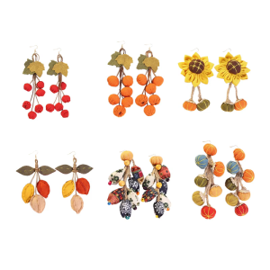 Trendy Thanksgiving Day Earrings for Women Handmade Fabric Pumpkin Sunflower Dangle Statement Decoration