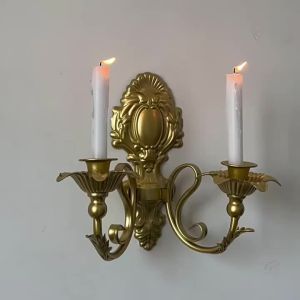 FFBH Vintage Candle Holder Victorian Taper 2 Arm Wall Candle Sconces Metal Wall Mounted Candlestick for Hallway Fireplace Bedroom Z1H5K