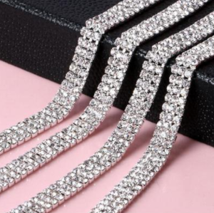 Clear Applique Compact Sparkling DIY Chain Rhinestone 1 Yard 1-row 2-row 3-row Trim Crystal