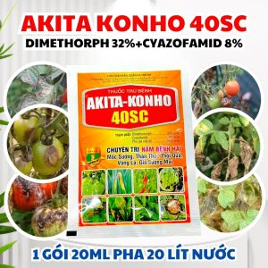 AKITA-KONHO 40SC (20ML) – Hỗ trợ kiểm soát nấm bệnh sương mai trên cà chua đốm lá cà chua thối lá cà chua hư trái cà chua đốm trái cà chua hoạt chất dimethomorph 32% cyazofamid 8%
