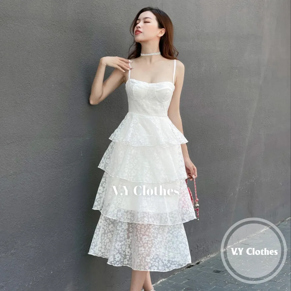 Đầm váy ren hai dây thiết kế màu trắng dự tiệc sang trọng - De La Rosa - Đầm,  váy nữ | ThờiTrangNữ.vn