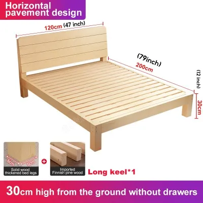 Thick Solid Wood Bed Queen/King Size Solid Wood Bed Bedroom Base With Drawer Storage