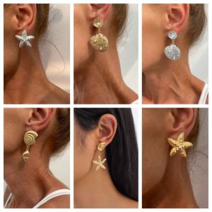 TIMIA หอยพัด ต่างหูหมุดปลาดาว คอนช์ โบฮีเมียน ต่างหูจี้ปลาดาว เรโทร พูดเกินจริง ต่างหูห้อยเปลือกหอย สำหรับผู้หญิง